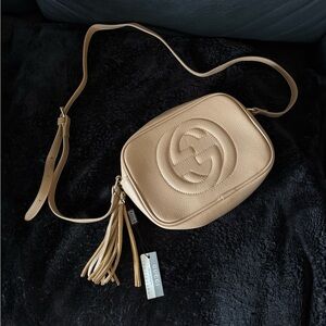 Soho Small Leather Disco Crossbody Bag in Beige